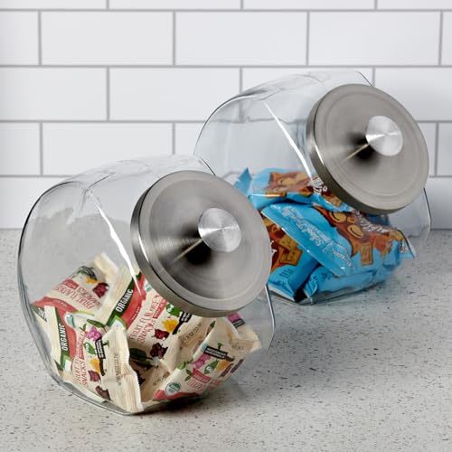Penny Candy Jar Set - 2 Gallon Glass Jars with Metal Lids for Pantry Storage