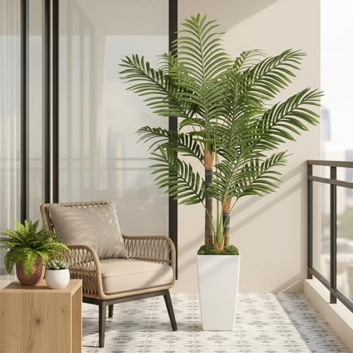 White 5ft Artificial Palm Tree Indoor Plant with Pot - Lifelike Tropical Decor