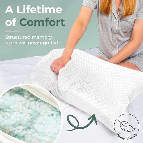 Snuggle-Pedic Standard Cooling Memory Foam Pillow with Gel Infusion - Support for Side Sleepers, Pregnancy, Travel