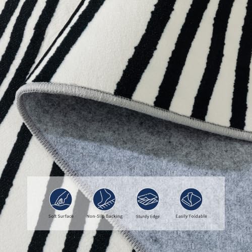 Modern Lines Beige 5x7Ft Abstract Washable Rug - Non-Slip Area Rug for Living Room Bedroom Nursery