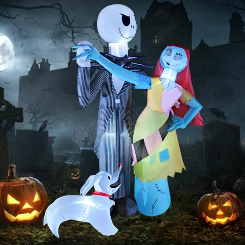 6Ft Inflatable Halloween Skeleton Couple & Dog Yard Decoration with LED Lights