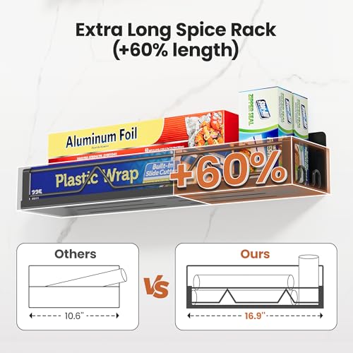 Mystozer 16.9 Inch Magnetic Spice Rack 4 Pack - Wide Black Refrigerator Storage