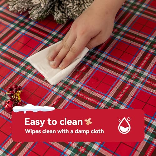 Romanstile Xmas Red Plaid Vinyl Tablecloth 54 x 78 Inches Rectangle - Waterproof Holiday Table Cover