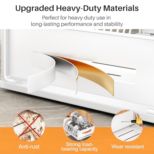 Pull Out Cabinet Organizer 11.8W x 15.7D x 6.2H Inches White - Heavy Duty Sliding Shelf with Handle, Nano Film Adhesive, 1 Pack