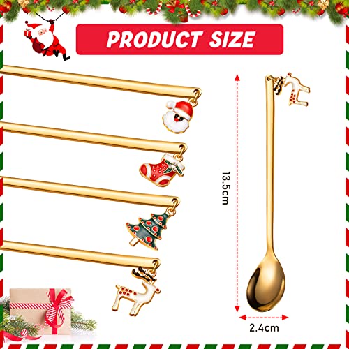 8 Pieces Christmas Spoons Stainless Steel Christmas Coffee Stirrers Gold and Silver Tea Dessert Spoons for Stirring Coffee Tea Soup Sugar Dessert Seasoning Ice Cream