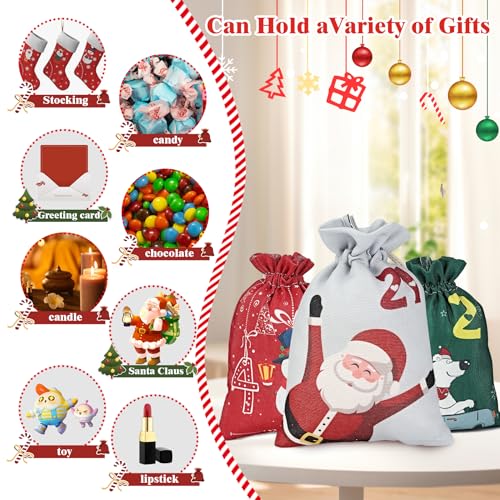 Gmngis Christmas Burlap Treat Bags 2025 - 24 Pack Holiday Gift Bags with Drawstrings