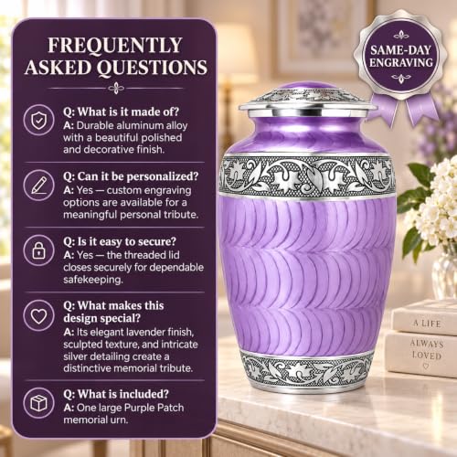 Set of 6 Purple Cremation & Funeral Urns for Ashes Women Men -