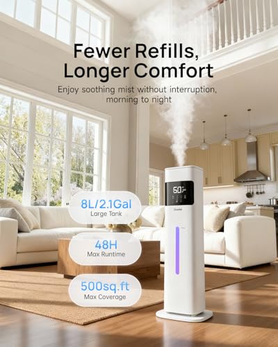 Akacozie White Warm & Cool Mist Humidifier for Large Rooms with Essential Oil Diffuser