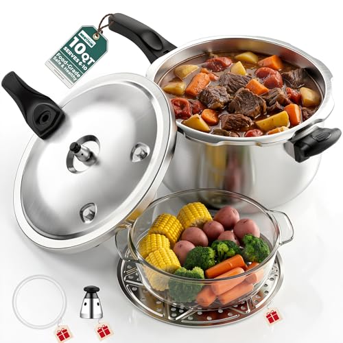 WantJoin 10.6 Qt Stainless Steel Induction Pressure Cooker with Spring Valve Safety