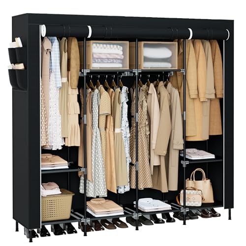 Portable Closet Wardrobe with Cover - 66.9 Inch Large Capacity Clothes Organizer with Shelves & 4 Hanging Rods - Black, Variation of THIS listing