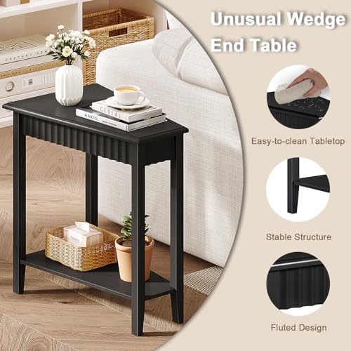 ChooChoo Fluted Wedge Side Table - Black 1 Pack with 2-Tier Storage