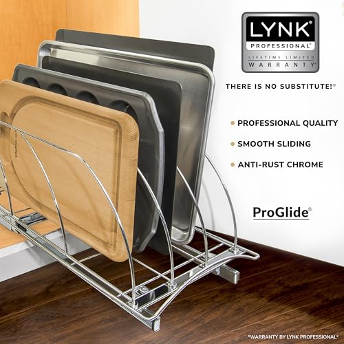 LYNK PROFESSIONAL Pull Out Cookie Sheet Organizer 10”x21” Chrome Cabinet Storage