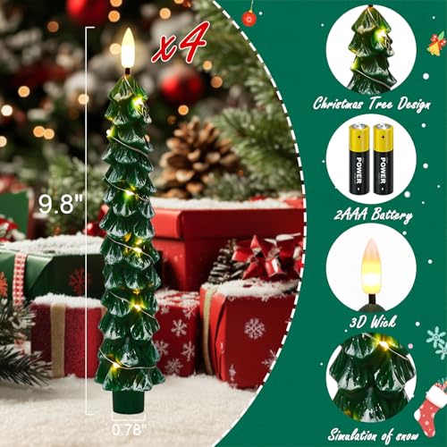 KunSwenn 4-Pack Flameless Christmas Tree Candles with Remote & String Lights