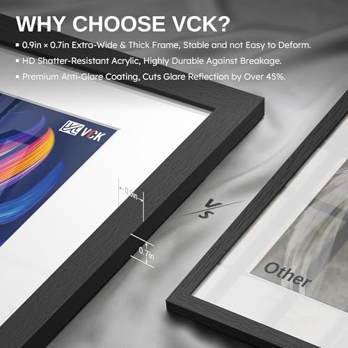 VCK 18x24 Poster Frame Set - Black Wood 5 Pack with 16x20 Mat - Gallery Wall