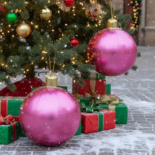 Jetec 17in Christmas Inflatable Ball Ornament - Pink, Glitter Cloth Cover