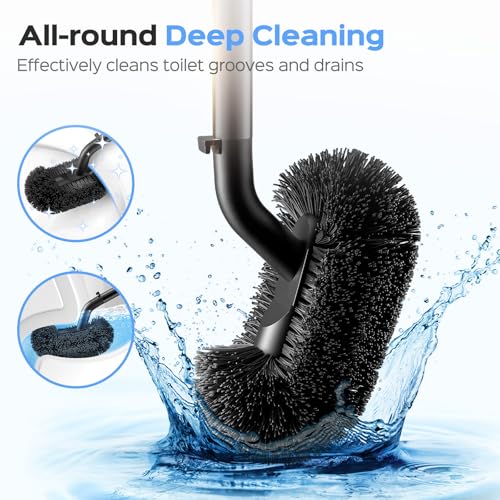 HAMITOR Black Stainless Steel Toilet Plunger and Brush Set 2-in-1 Compact Bathroom Cleaner