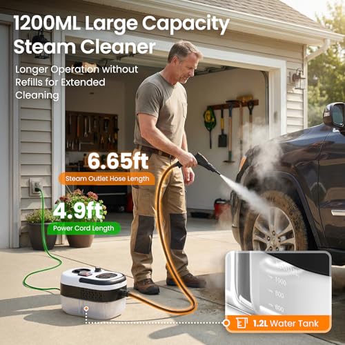 Portable Handheld Steam Cleaner Black 2500W for Home & Car Detailing