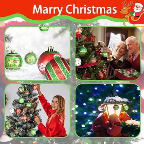 CAVETEE 16 PCS 2.6 Inch Christmas Ball Ornaments, Glittering Elf Balls Red Green Plastic Christmas for Grinch Christmas Tree Ornaments Party Decorations (16, Green&Red)