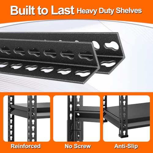 Heavy Duty Metal Garage Shelving - 48W x 16D x 39H, Black, 3T-BK-48"Wx16"D