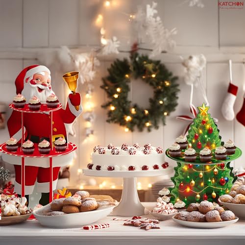KatchOn Christmas Cupcake Stand Set of 2 - Red & Green Holiday Decor