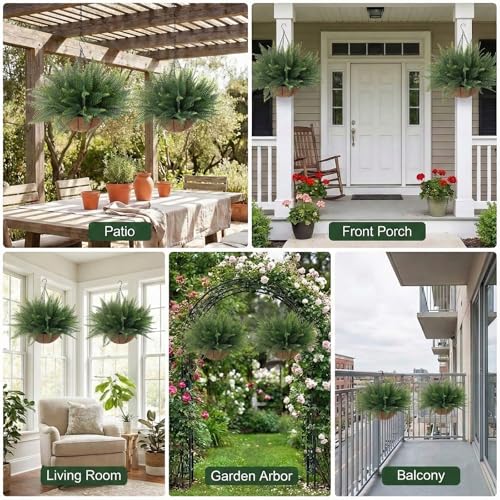 Green Fake Ferns Hanging Baskets - 2 Pcs Outdoor & Indoor Decor, No Maintenance