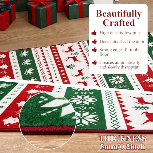 U'artlines Christmas Runner Rug 2 x 6 ft Colorful Tree & Deer Bell - washable