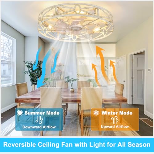 Depuley Cement 24-inch Flush Mount Ceiling Fan with Remote, Reversible 6-Speed, Light Fixture