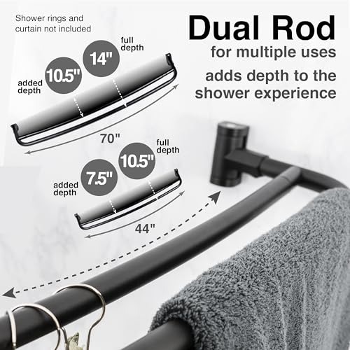 JS Jackson Supplies Double Curved Shower Rod Black - Adjustable Metal Bath Divider