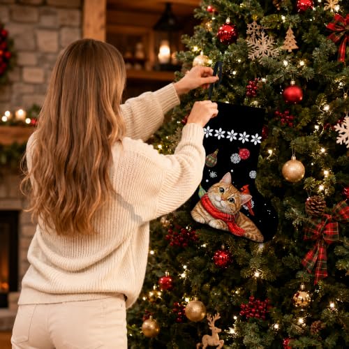 Orange Tabby Cat Christmas Stocking with XO 22 - 17in Linen Decor Gift Stocking