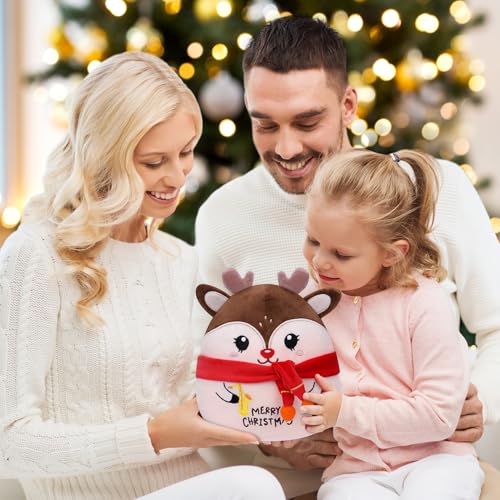 Merry Christmas Elk Plush Toy - Deer Stuffed Decor with Saxophone, Festive Embroidery, Holiday Surprise Gift and Cuddly Elk Pillow for Kids, 8 Inch