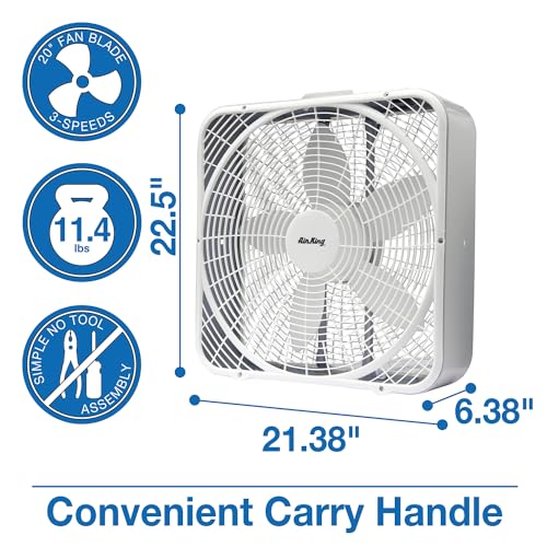 Air King 20-Inch 3-Speed Box Fan - White, Commercial Grade, Impact-Resistant Grills