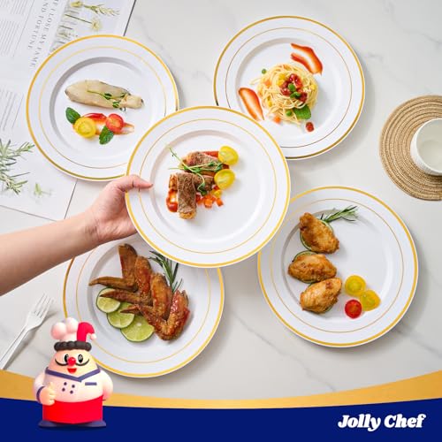 Gold 10 Inch Heavy Duty Disposable Plastic Plates 200 Pack - Elegant Party Tableware