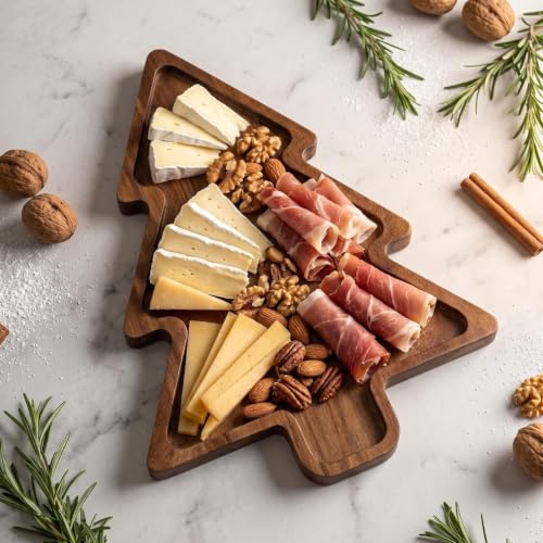 Nhohobiy Large Acacia Wood Christmas Tree Charcuterie Board Serving Tray 16.5" x 13"