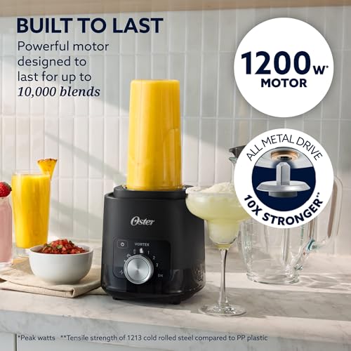 Oster Vortex Plus Glass Blender 1200W Reversible Steel Blades Black Plus