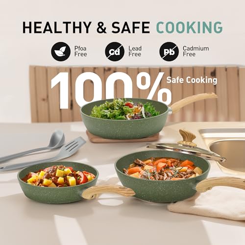 MAISON ARTS 12-Piece Green Non-Stick Cookware Set with Fry Pans, Saucepan & Utensils