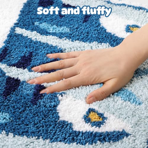 TRUEDAYS Blue Sardine Bath Mat 20x30 Inch Non-Slip Microfiber Rug