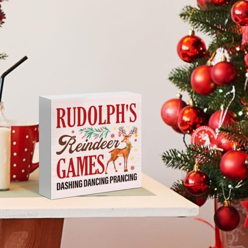 GYLUTD Rudolph Christmas Decorations Funny Reindeer Sign - Festive Wooden Holiday Decor
