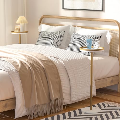 Small Gold Drink Side Table with White Variant - Adjustable & Space Saving