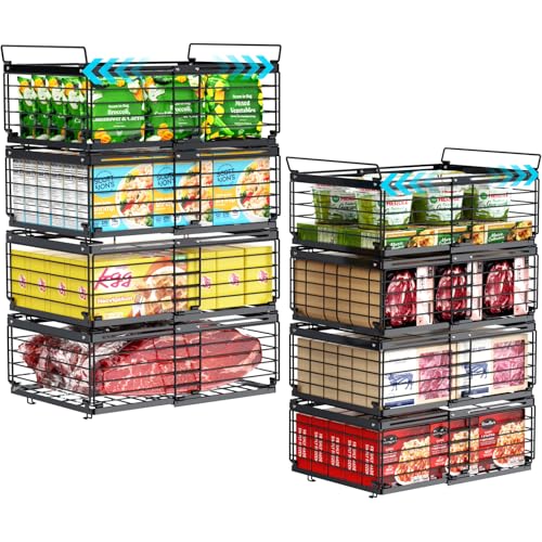 iSPECLE 8 Pack Freezer Organizer Bins - Adjustable Fits 10-20 Cu Ft Chest Freezers - Black