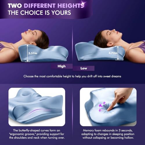 Dayme Orthopedic Memory Foam Pillow - Cooling Cervical Neck Support, Blue