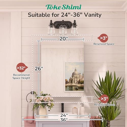 TokeShimi White 20x26 Inch Frameless Medicine Cabinet Mirror with Adjustable Shelves