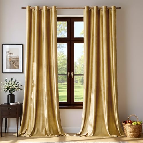 Velvet Blackout Curtains 84 Inch Length - Gold, 52W x 84L, Pack of 2