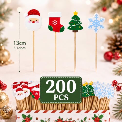 Havawish Santa Christmas Cocktail Picks - 200 Bamboo Toothpicks for Party