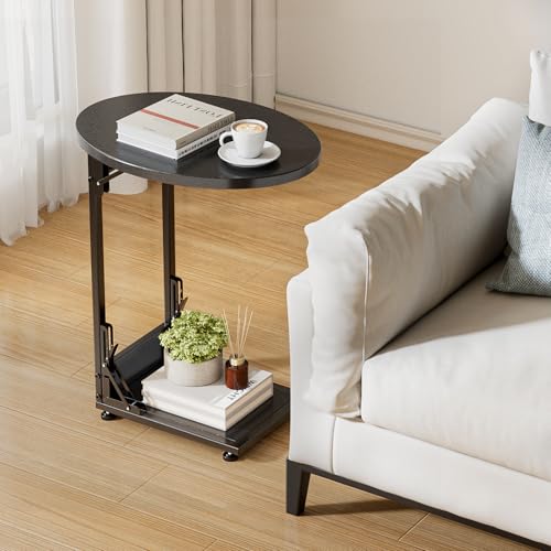 Elbourn Black Folding C-Shaped Side Table - Compact Sofa & End Table