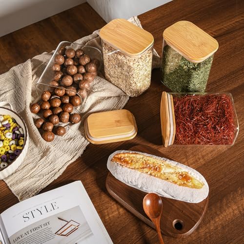 D2scrma 37oz Rectangle Glass Storage Containers with Bamboo Lids - 6-Pack