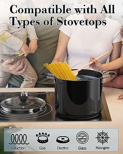 Black 10.5 Qt Nonstick Stock Pot with Lid - Heavy Duty Cooking Utensil