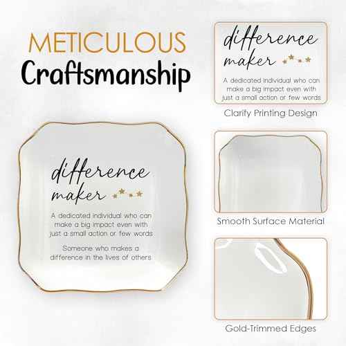 OASSIE Christmas Birthday Gifts for Women - Difference Maker 4"x4" Ceramic Jewelry Dish Tray - Appreciation Thank You Gifts for Women Teacher Coworkers Employee Boss, Retirement Gift for Woman