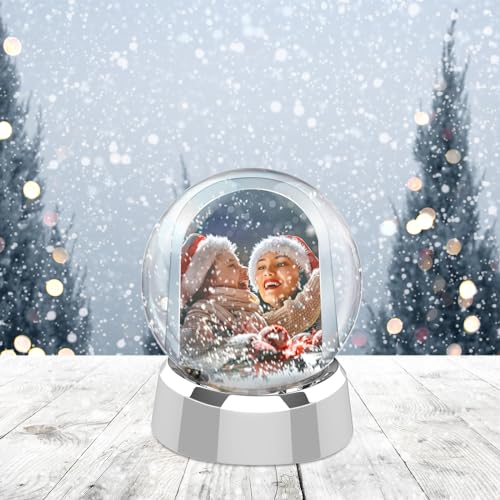 BeapTcely 4 Pack Christmas Snow Globe Photo Frames DIY Waterless Floating Water Globes Black White Silver Gold