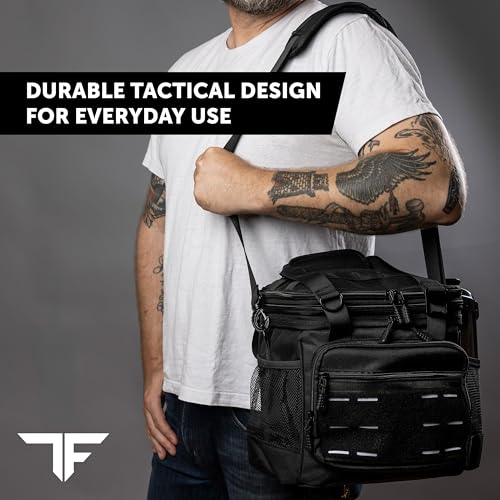 Heavy Duty Tactical Lunch Box for Men - Expandable Insulated Bag with Shoulder Strap - Black