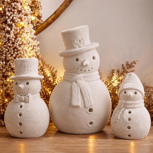 Arrowbash 3-Pack Terracotta Snowman Figurines Ceramic Christmas Decor